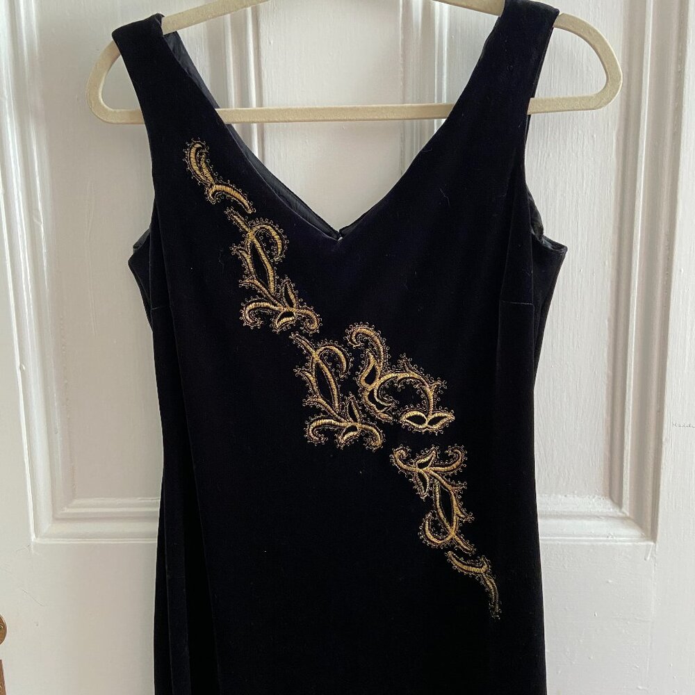 Vintage Ell Jay Black and Gold Velvet Dress